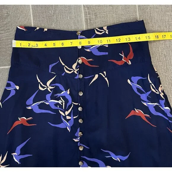 Anthropologie Maeve Women’s Midi Skirt Size 4 Merida Birds Graphic Flounced Blue - Picture 8 of 16